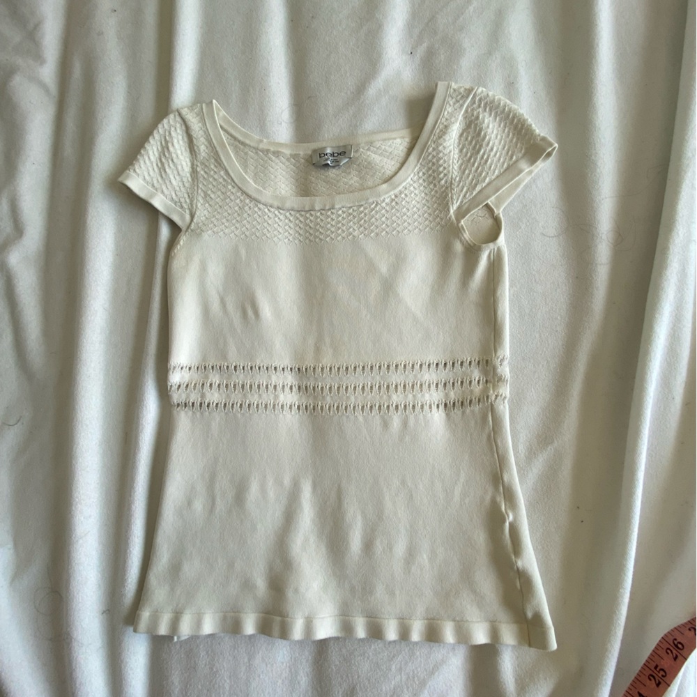 bebe Cream Knit Long Sleeve Top